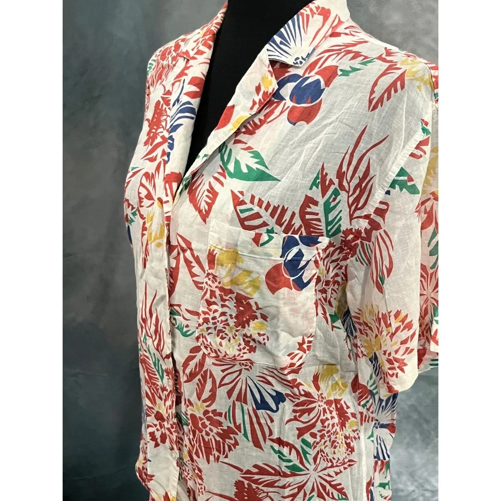 Christian Dior Chemises Vintage Tropical Floral Cotton Button Down Shirt Red 10 - Picture 5 of 6